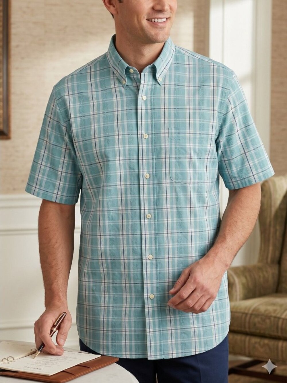 Jos. A. Bank Stays Cool Short Sleeve Plaid Button-Down XL